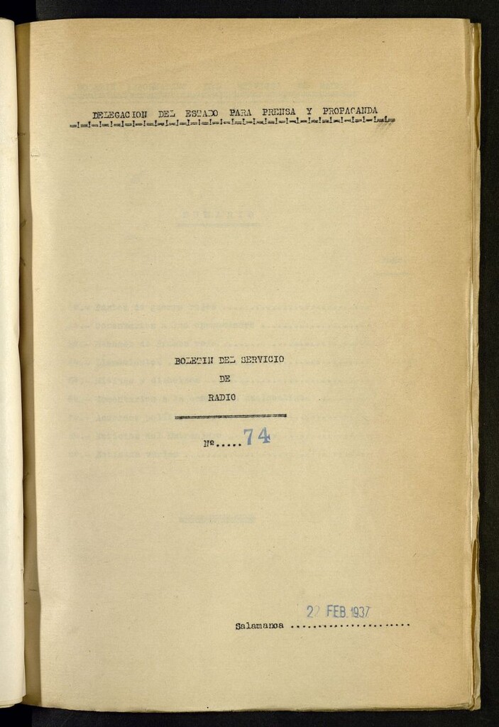 Miniatura de Boletín del Servicio de Radio del 22 de febrero de 1937, nº 74