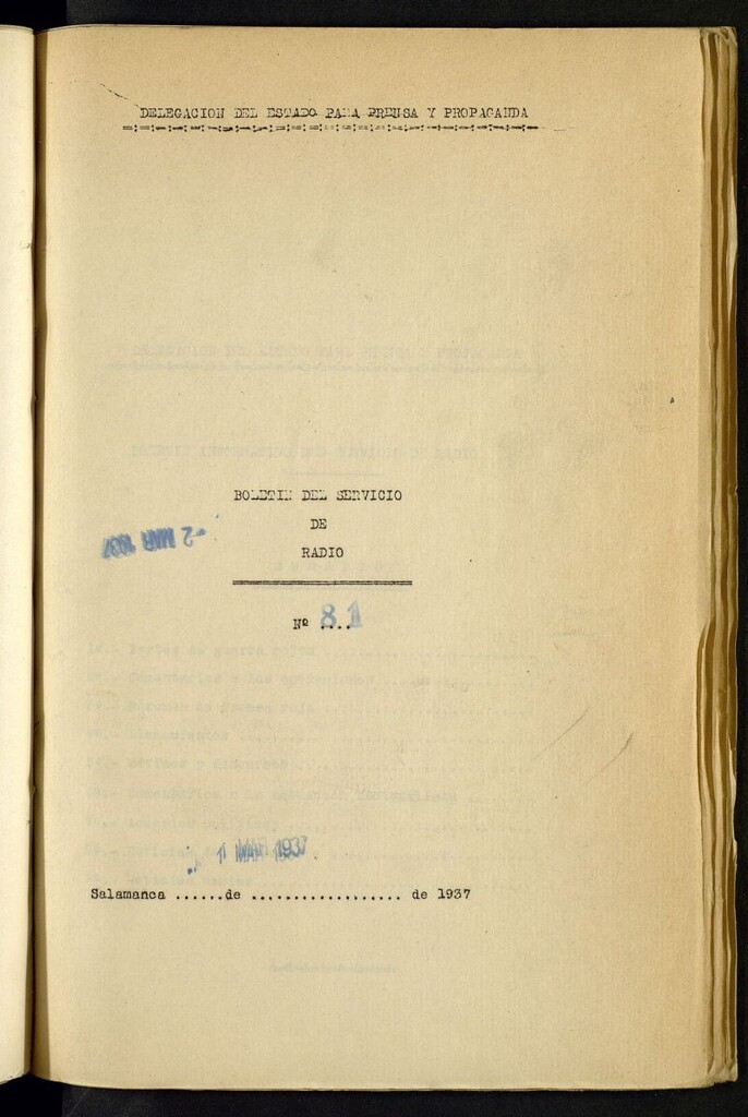 Miniatura de Boletín del Servicio de Radio del 1 de marzo de 1937, nº 81