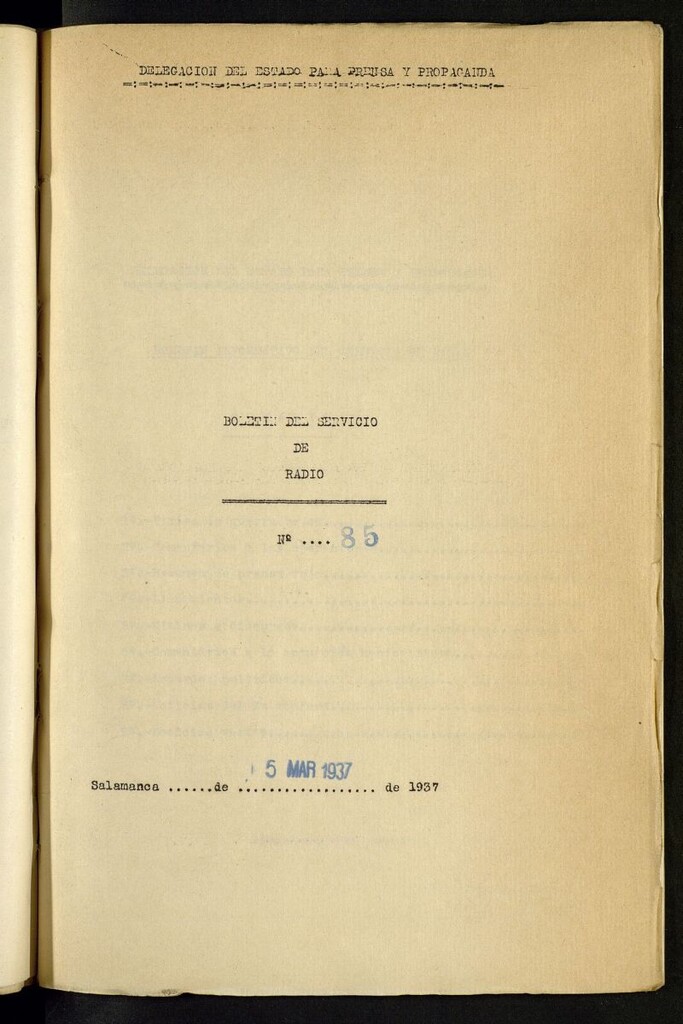 Miniatura de Boletín del Servicio de Radio del 5 de marzo de 1937, nº 85
