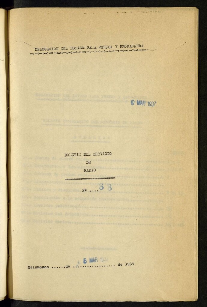 Miniatura de Boletín del Servicio de Radio del 8 de marzo de 1937, nº 88