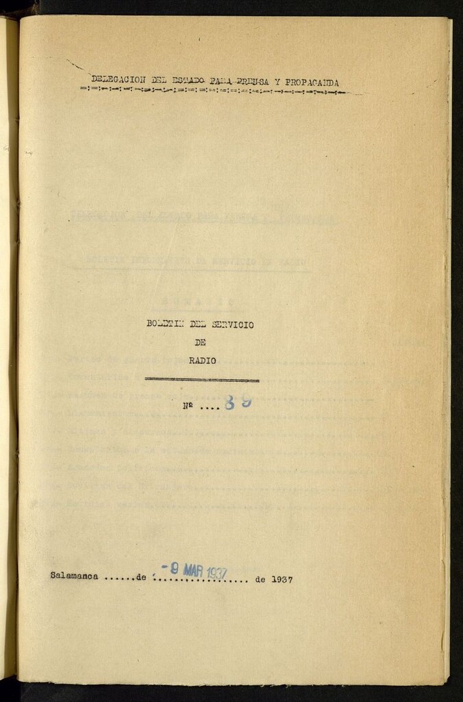 Miniatura de Boletín del Servicio de Radio del 9 de marzo de 1937, nº 89