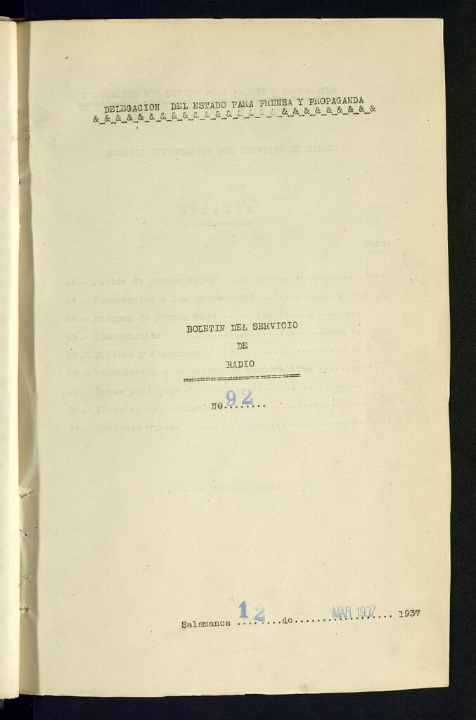 Miniatura de Boletín del Servicio de Radio del 12 de marzo de 1937, nº 92