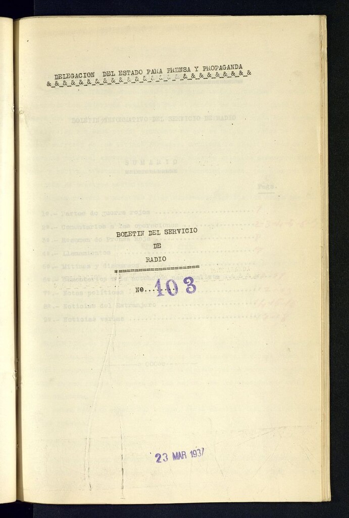 Miniatura de Boletín del Servicio de Radio del 23 de marzo de 1937, nº 103