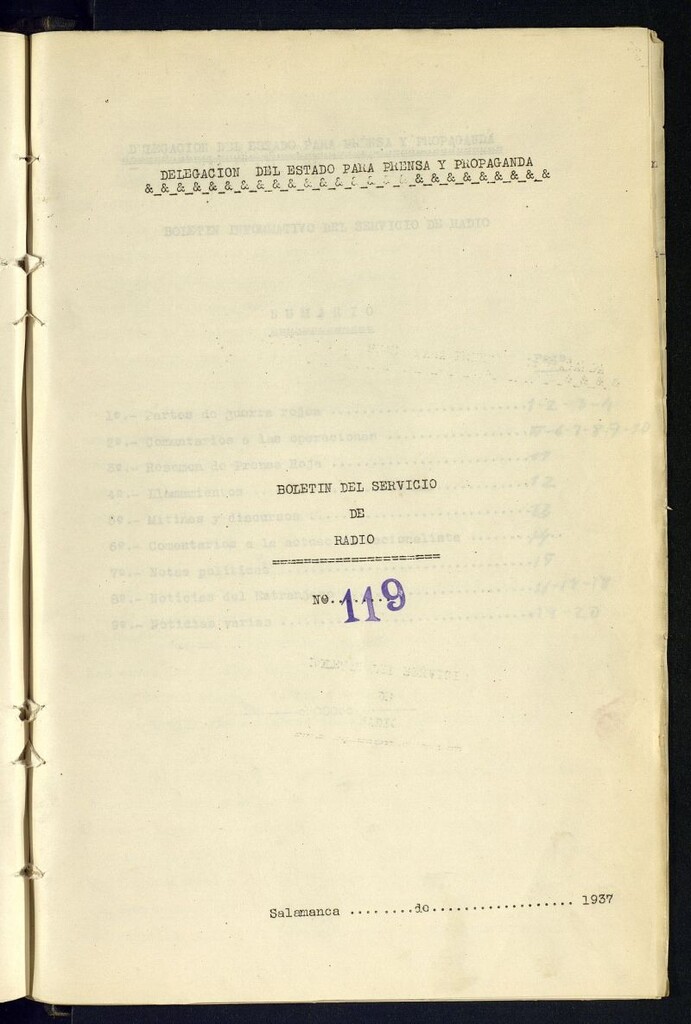 Miniatura de Boletín del Servicio de Radio del 9 de abril de 1937, nº 119