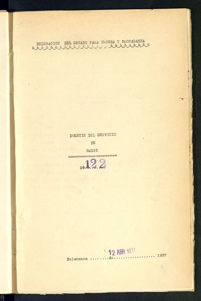 Miniatura de Boletín del Servicio de Radio del 12 de abril de 1937, nº 122