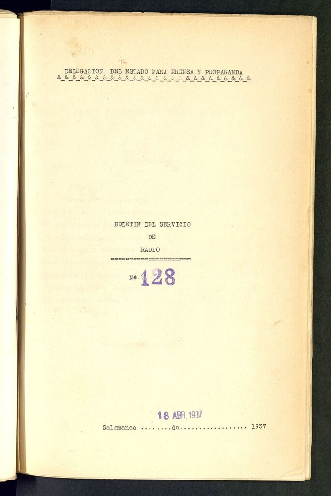 Miniatura de Boletín del Servicio de Radio del 18 de abril de 1937, nº 128