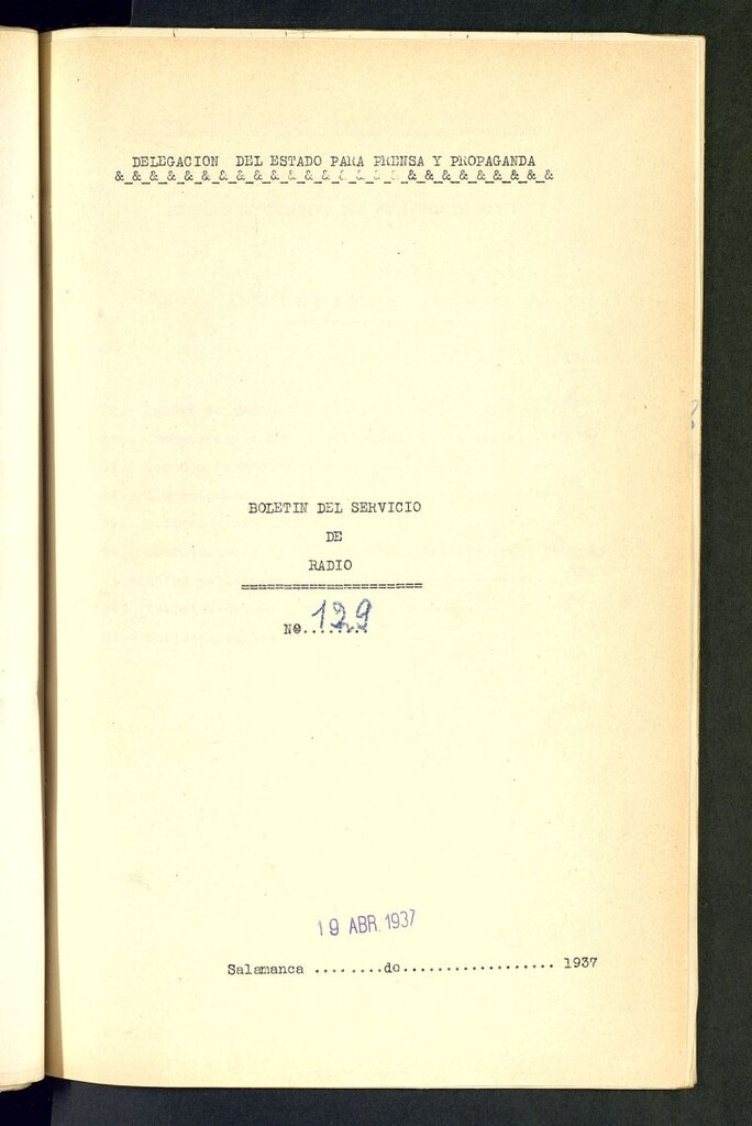 Miniatura de Boletín del Servicio de Radio del 19 de abril de 1937, nº 129