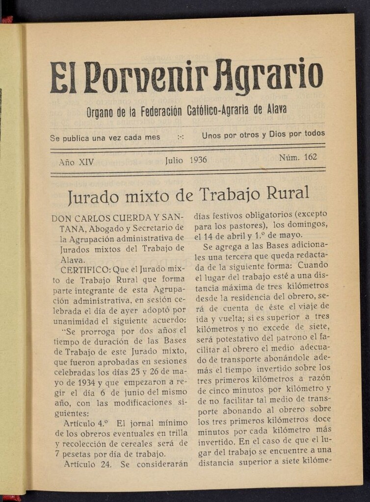 Miniatura de El porvenir agrario de julio de 1936, nº 162