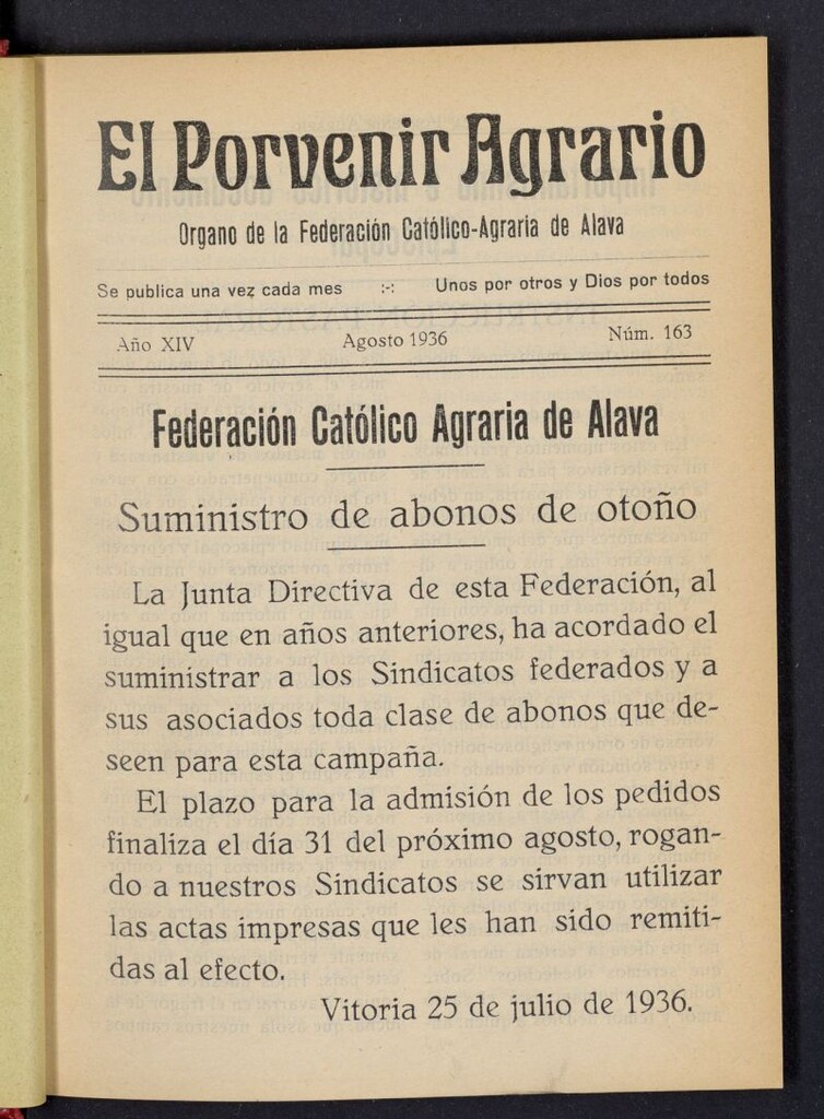 Miniatura de El porvenir agrario de agosto de 1936, nº 163