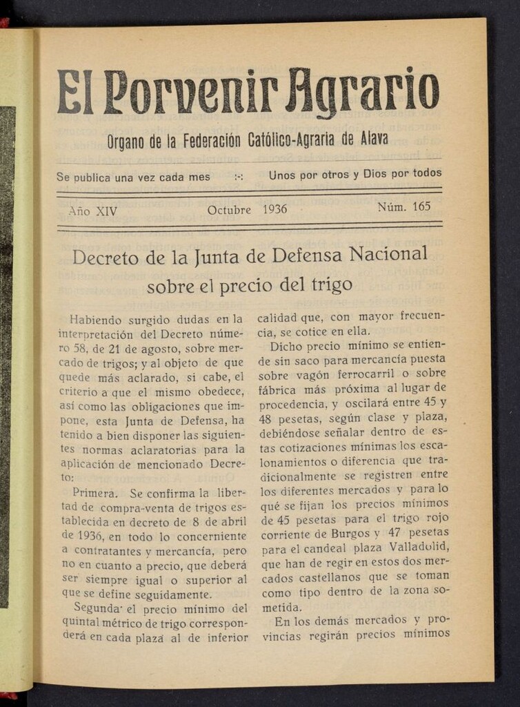 Miniatura de El porvenir agrario de octubre de 1936, nº 165
