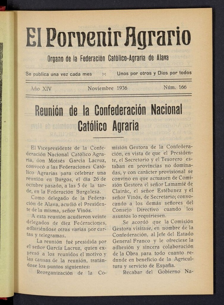 Miniatura de El porvenir agrario de noviembre de 1936, nº 166