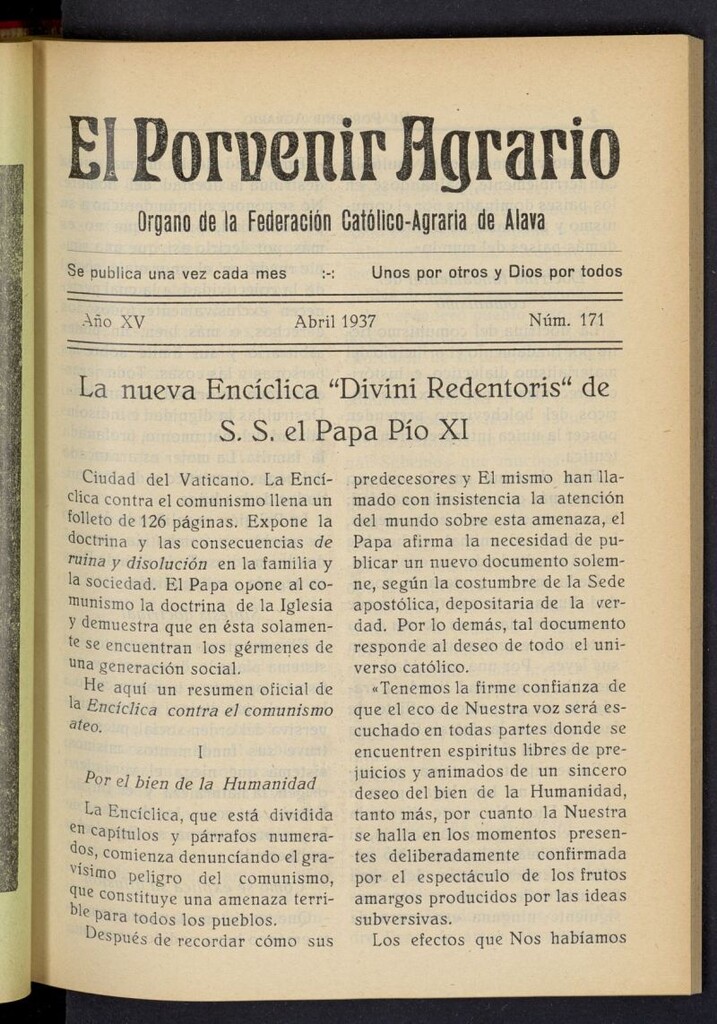 Miniatura de El porvenir agrario de abril de 1937, nº 171