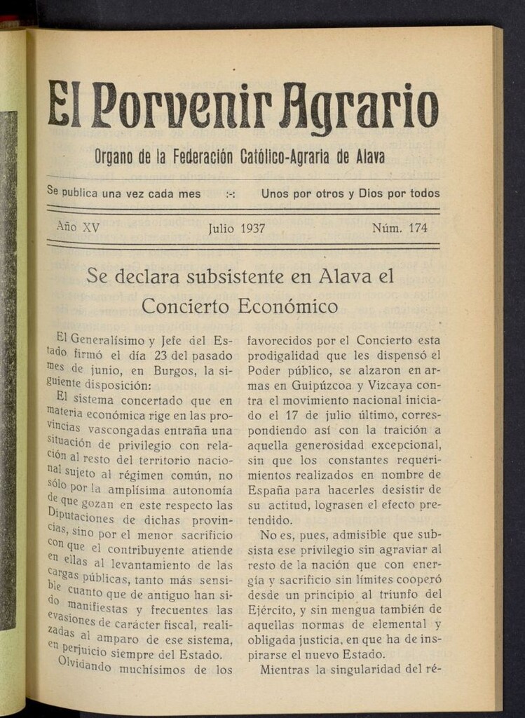 Miniatura de El porvenir agrario de julio de 1937, nº 174