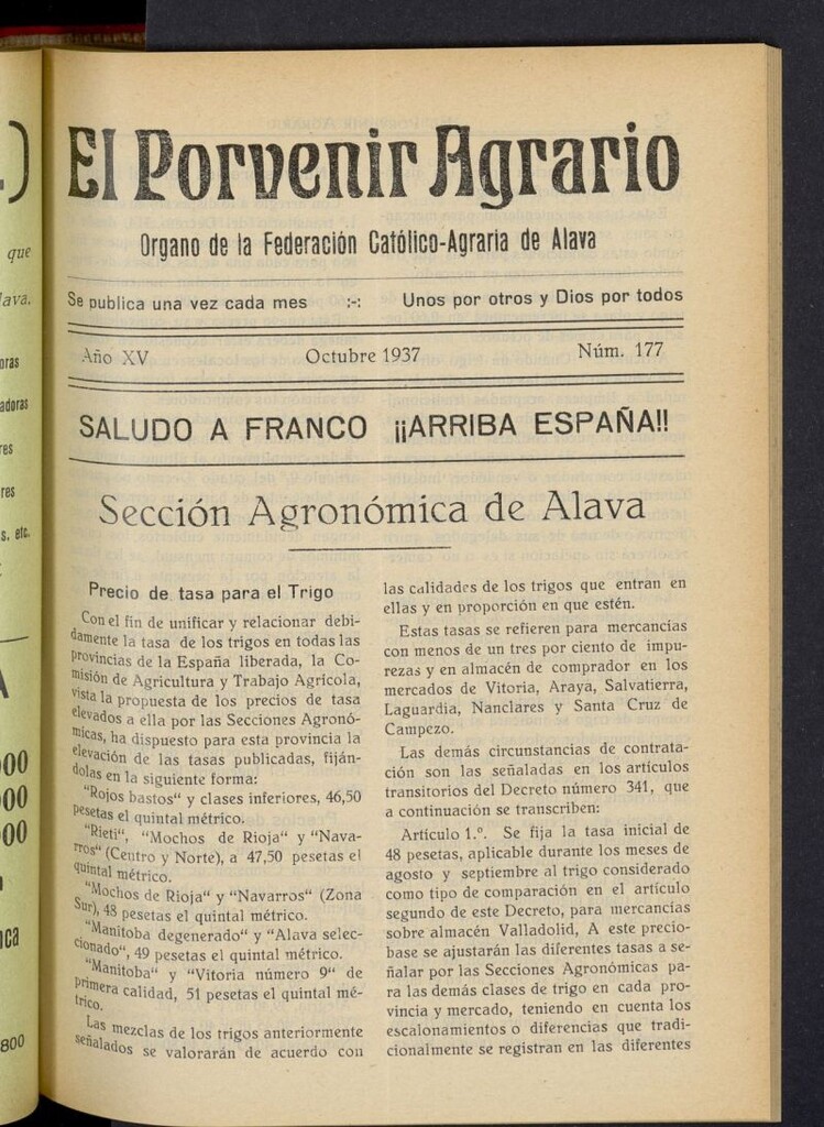 Miniatura de El porvenir agrario de octubre de 1937, nº 177