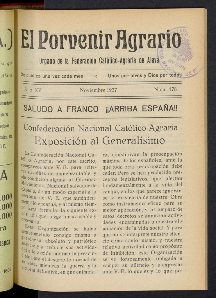Miniatura de El porvenir agrario de noviembre de 1937, nº 178