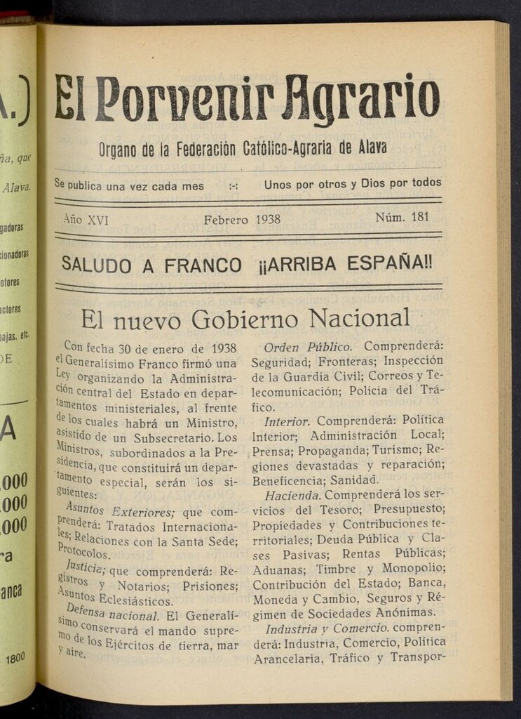 Miniatura de El porvenir agrario de febrero de 1938, nº 181