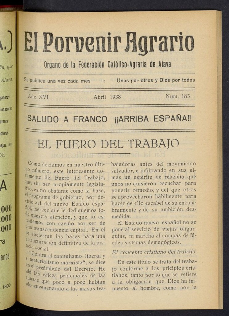Miniatura de El porvenir agrario de abril de 1938, nº 183