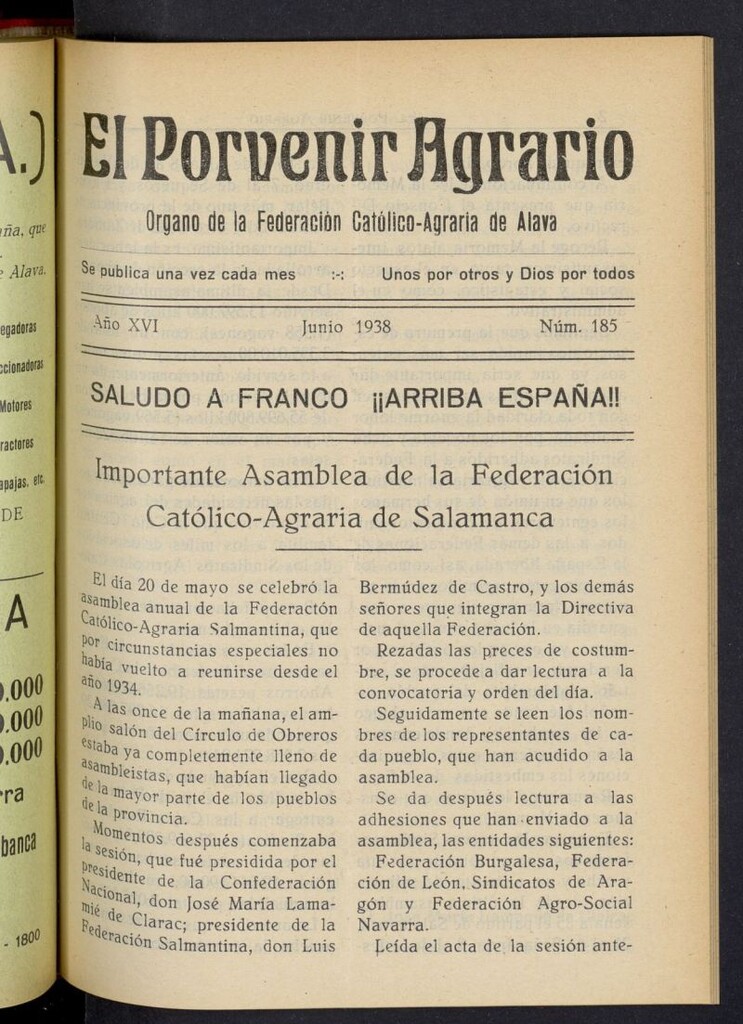 Miniatura de El porvenir agrario de  junio de 1938, nº 185