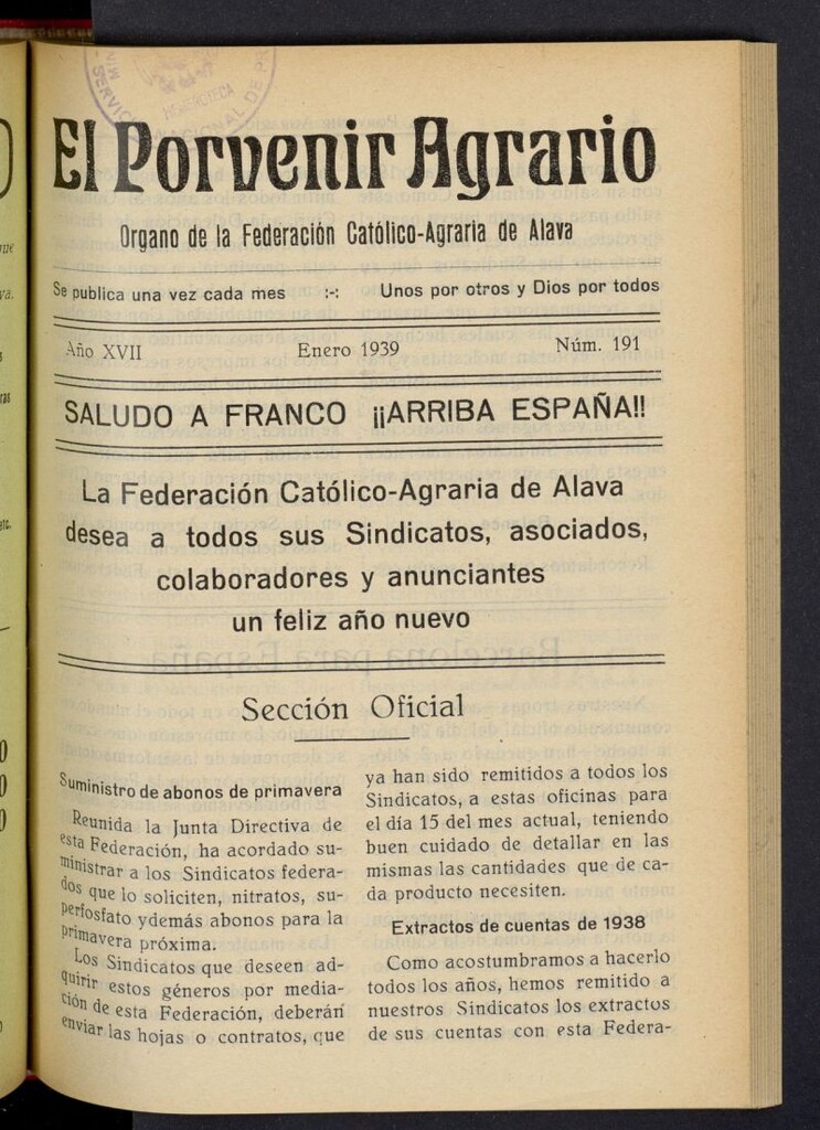 Miniatura de El porvenir agrario de enero de 1939, nº 191