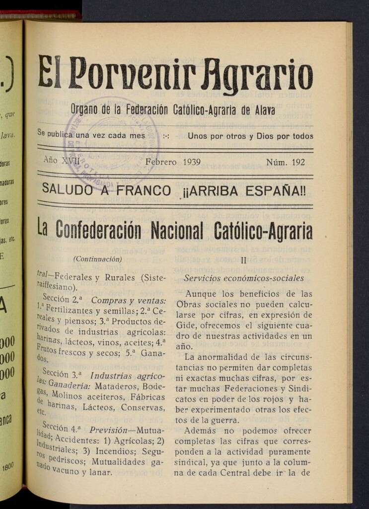 Miniatura de El porvenir agrario de febrero de 1939, nº 192