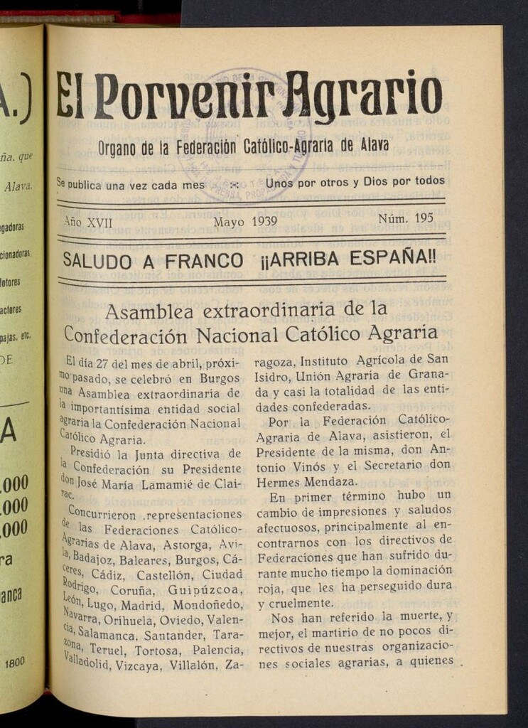 Miniatura de El porvenir agrario de mayo de 1939, nº 195