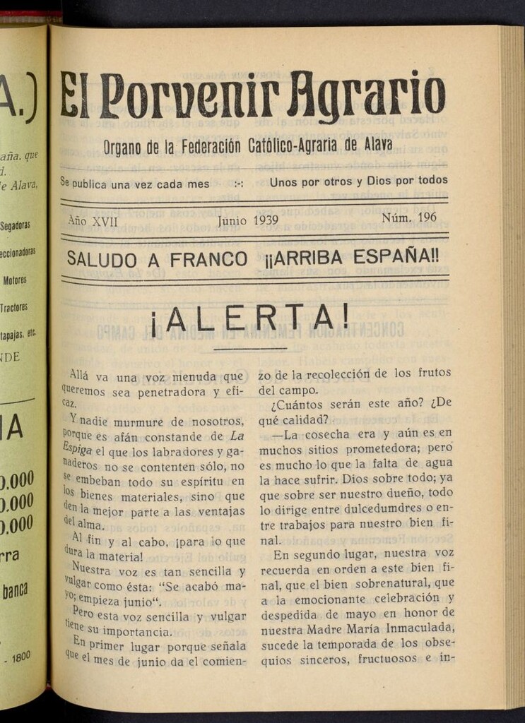 Miniatura de El porvenir agrario de junio de 1939, nº 196