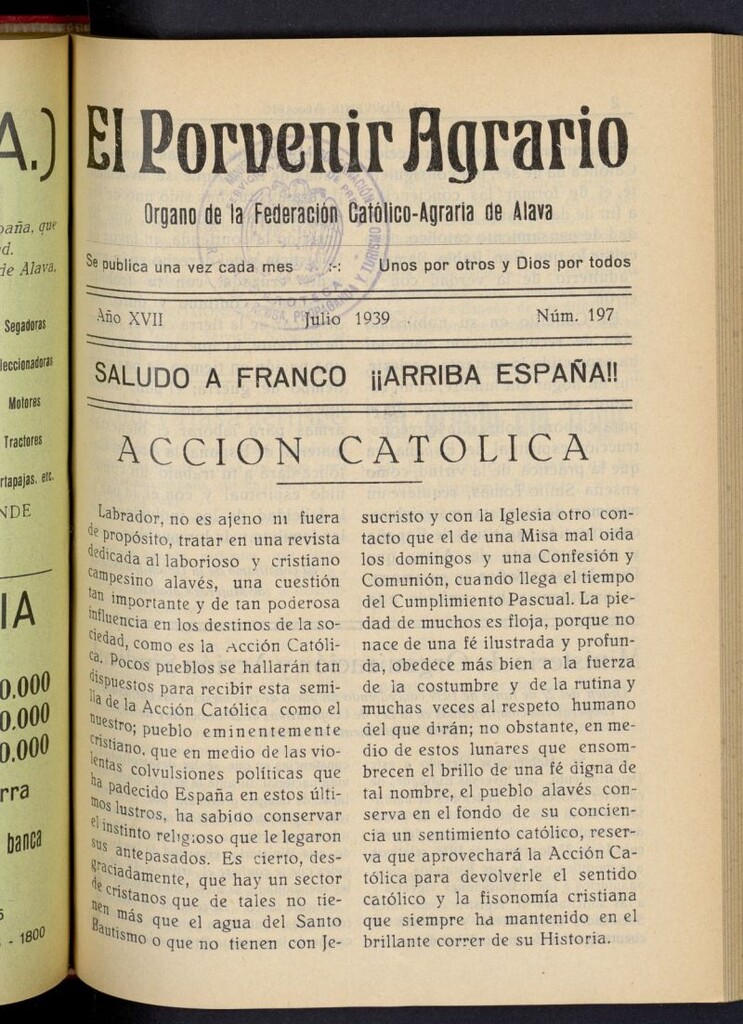Miniatura de El porvenir agrario de julio de 1939, nº 197