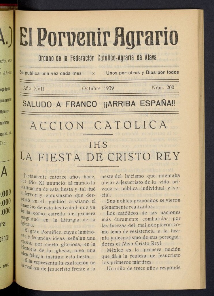 Miniatura de El porvenir agrario de octubre de 1939, nº 200