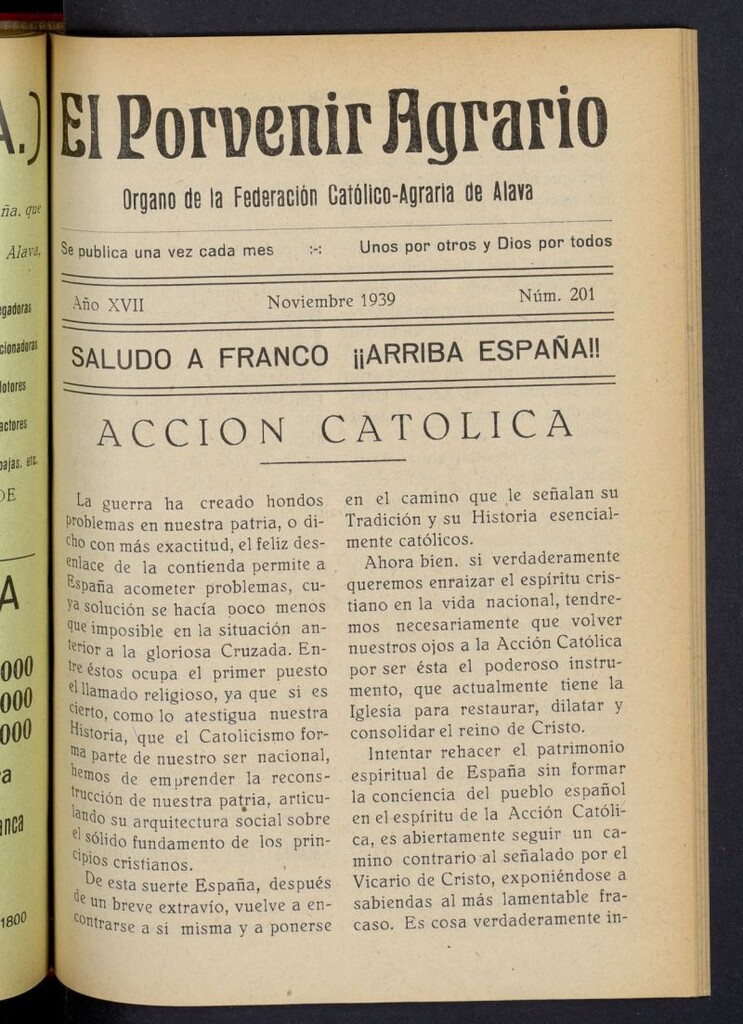 Miniatura de El porvenir agrario de noviembre de 1939, nº 201