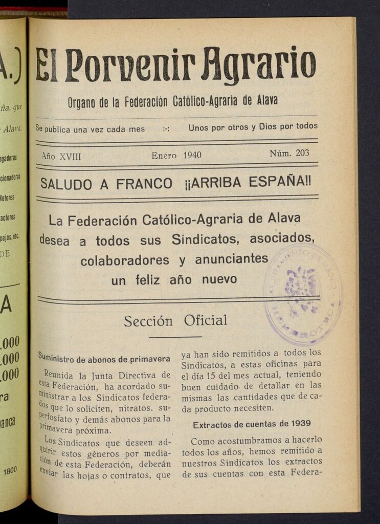 Miniatura de El porvenir agrario de enero de 1940, nº 203