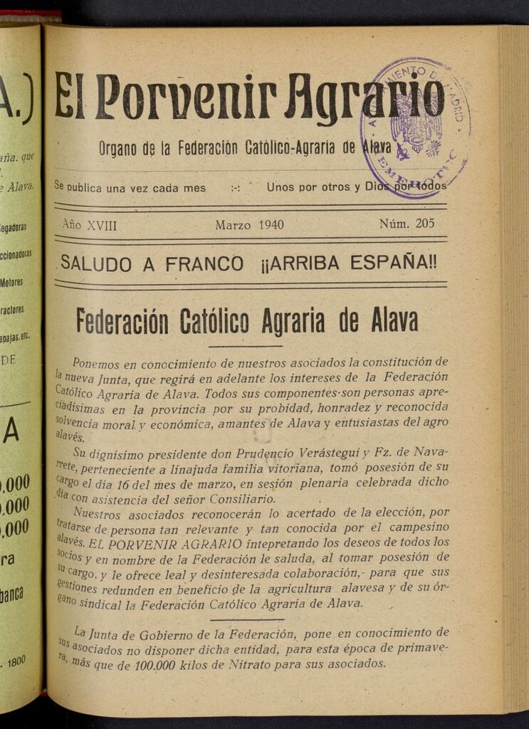 Miniatura de El porvenir agrario de marzo de 1940, nº 205