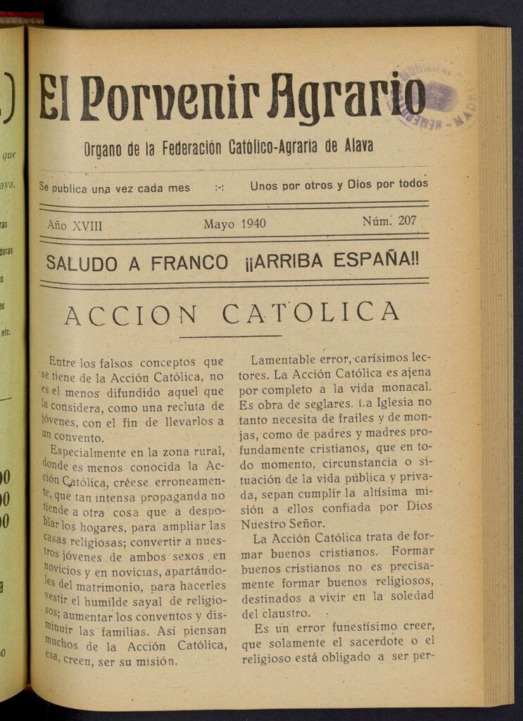 Miniatura de El porvenir agrario de mayo de 1940, nº 207