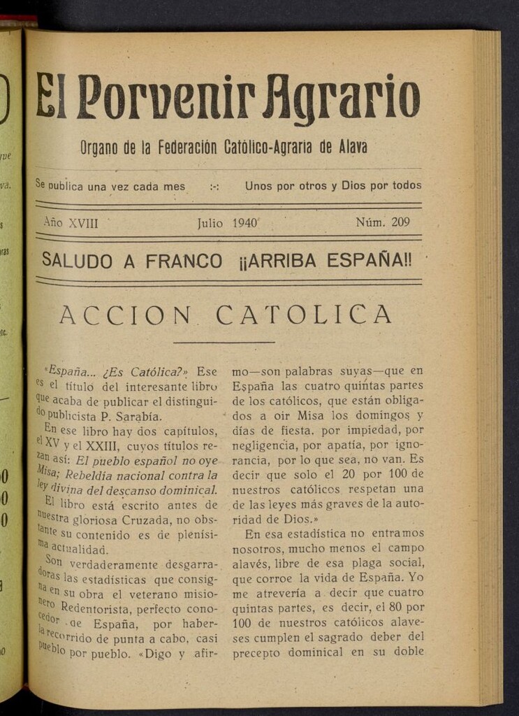 Miniatura de El porvenir agrario de julio de 1940, nº 209