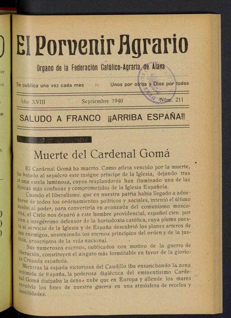 Miniatura de El porvenir agrario de septiembree de 1940, nº 211