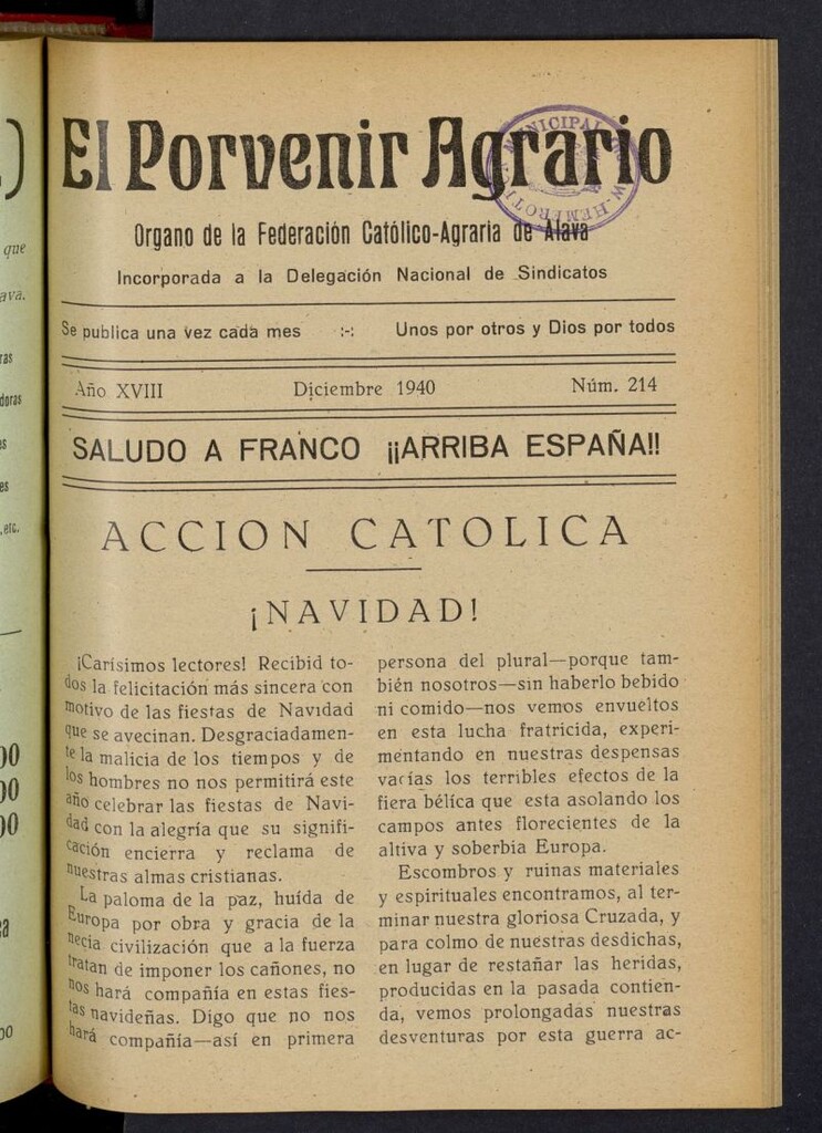Miniatura de El porvenir agrario de diciembre de 1940, nº 214