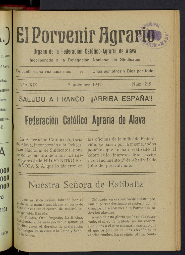 Miniatura de El porvenir agrario de septiembre de 1941, nº 219