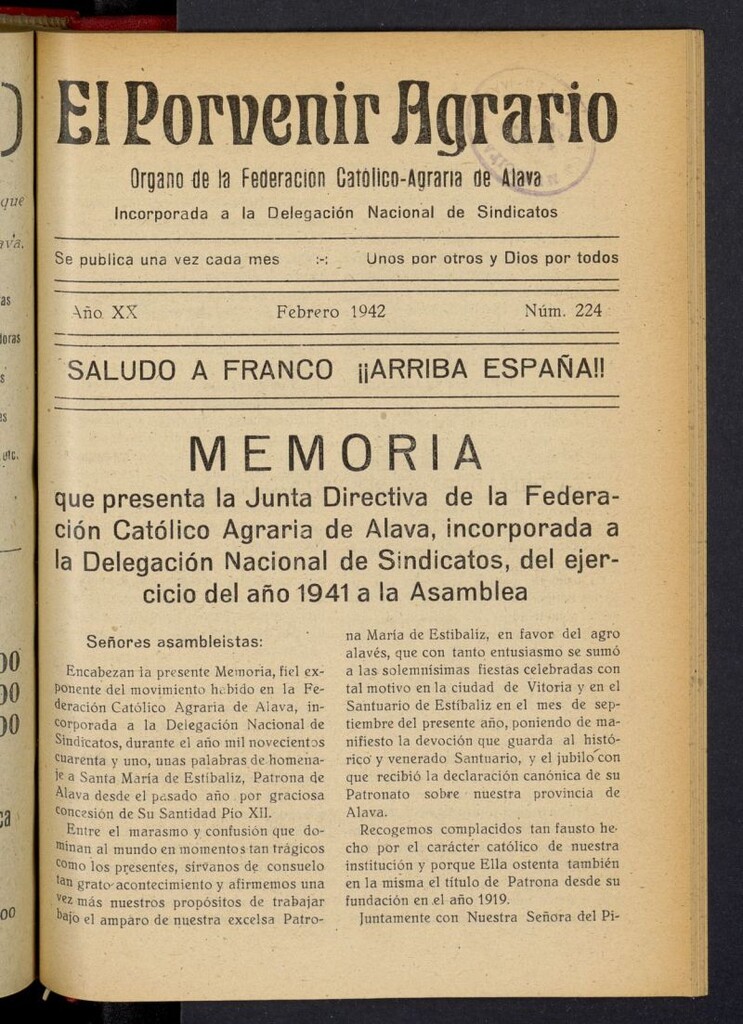 Miniatura de El porvenir agrario de febrero de 1942, nº 224