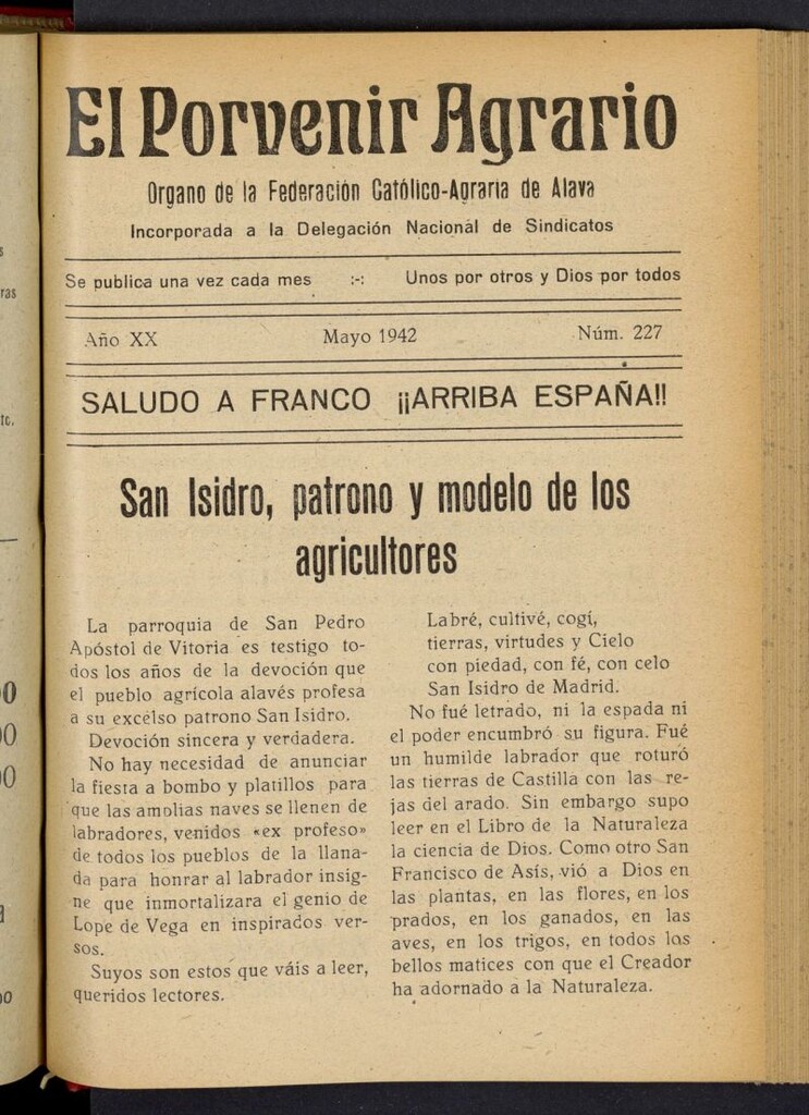 Miniatura de El porvenir agrario de mayo de 1942, nº 227