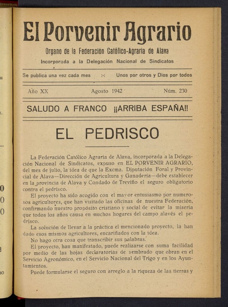 Miniatura de El porvenir agrario de agosto de 1942, nº 230