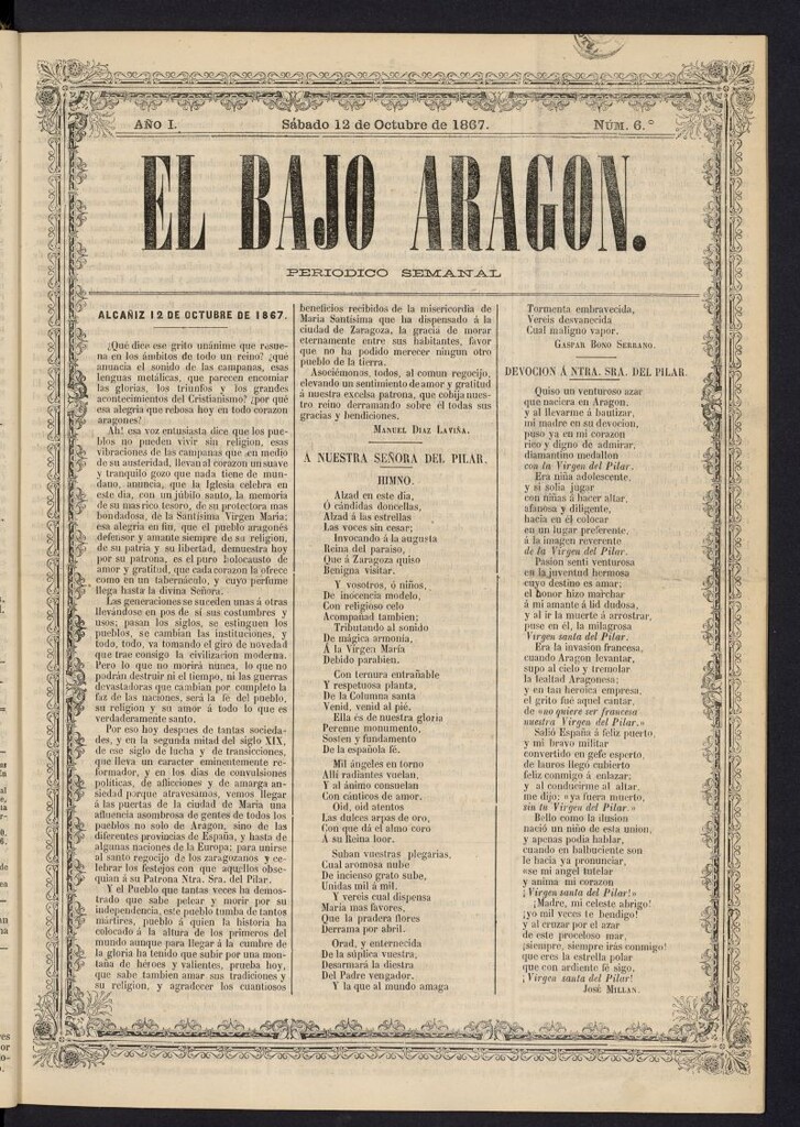 Miniatura de El Bajo Aragon del 12 de octubre de 1867, nº 6
