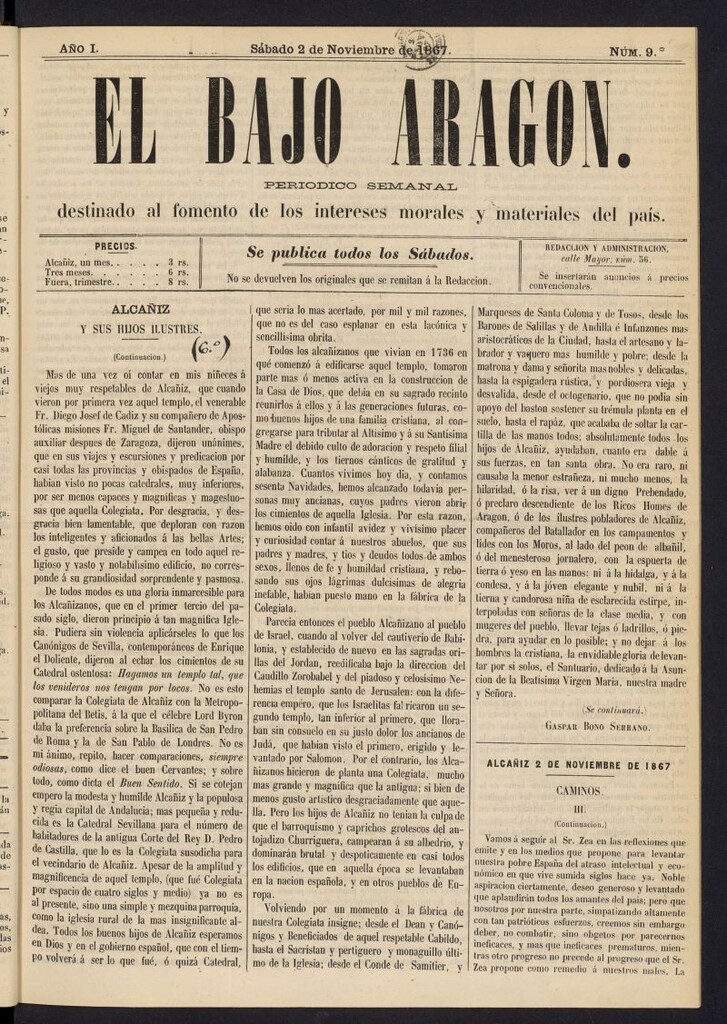 Miniatura de El Bajo Aragon del 2 de noviembre de 1867, nº 9