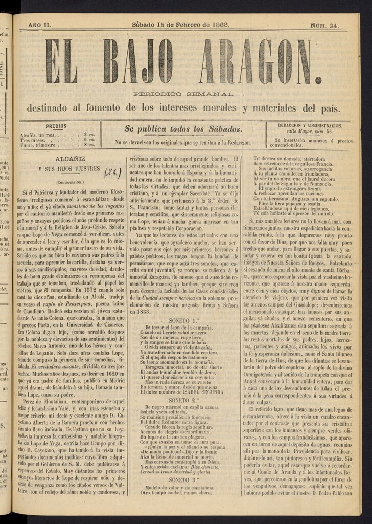 Miniatura de El Bajo Aragon del 15 de febrero de 1868, nº 24