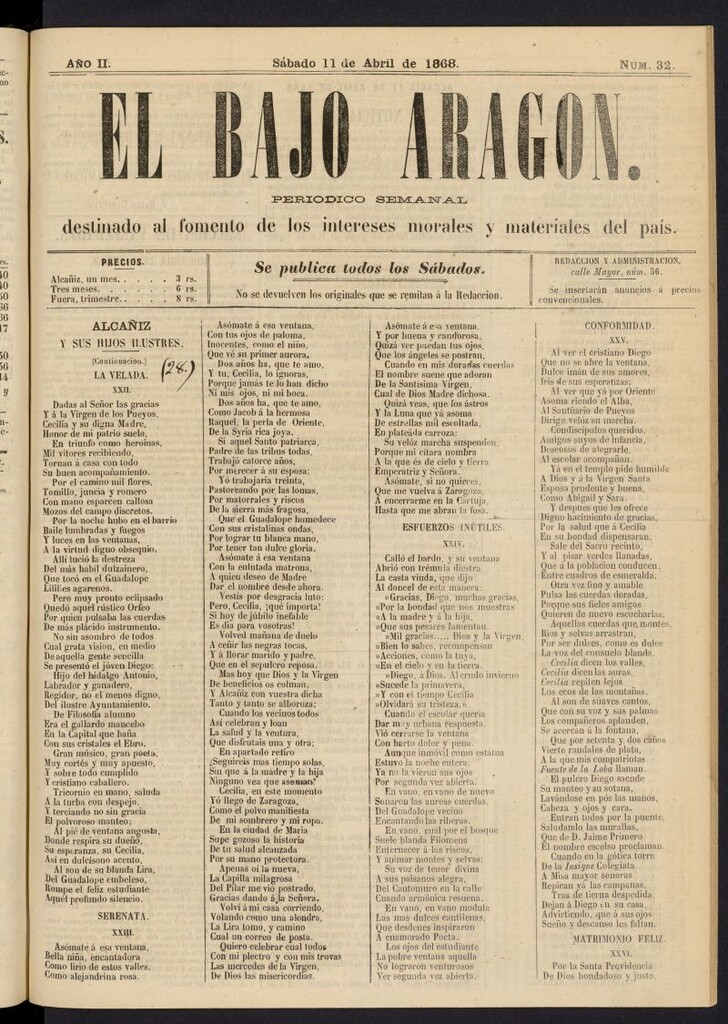 Miniatura de El Bajo Aragon del 11 de abril de 1868, nº 32