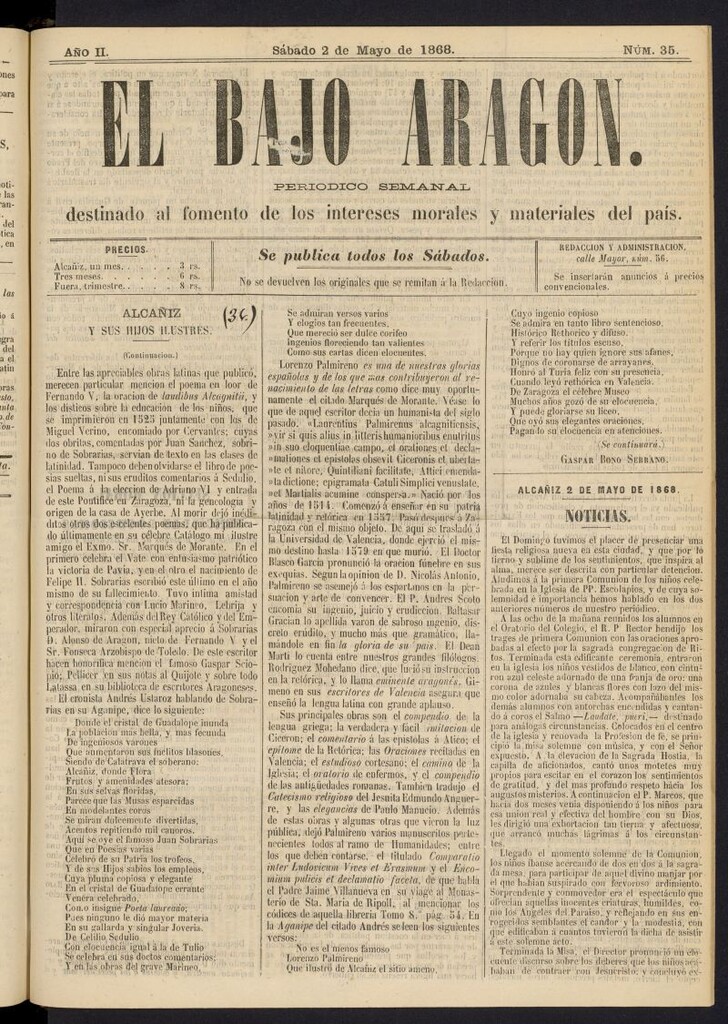 Miniatura de El Bajo Aragon del 2 de mayo de 1868, nº 35