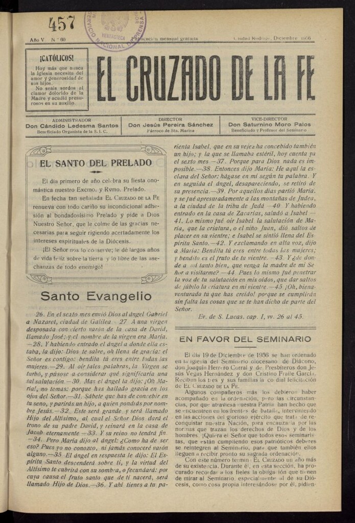 Miniatura de El Cruzado de la Fe de diciembre de 1936, nº 60