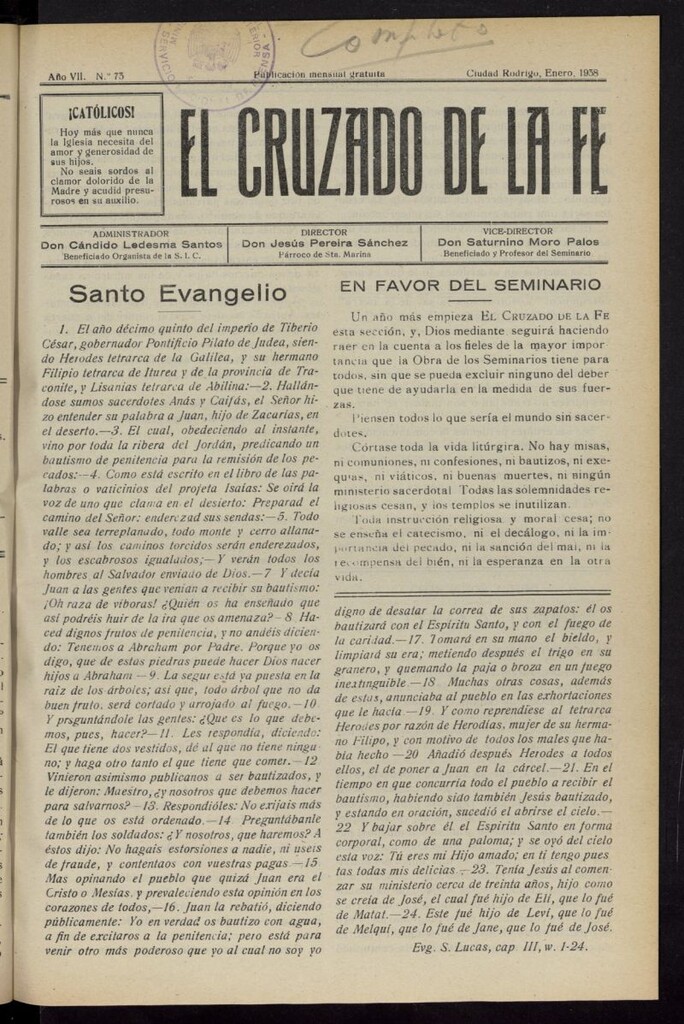 Miniatura de El Cruzado de la Fe de enero de 1938, nº 73
