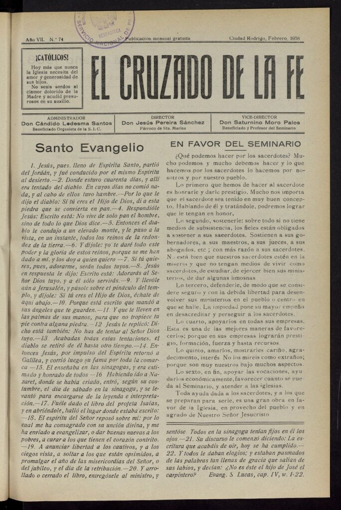 Miniatura de El Cruzado de la Fe de febrero de 1938, nº 74