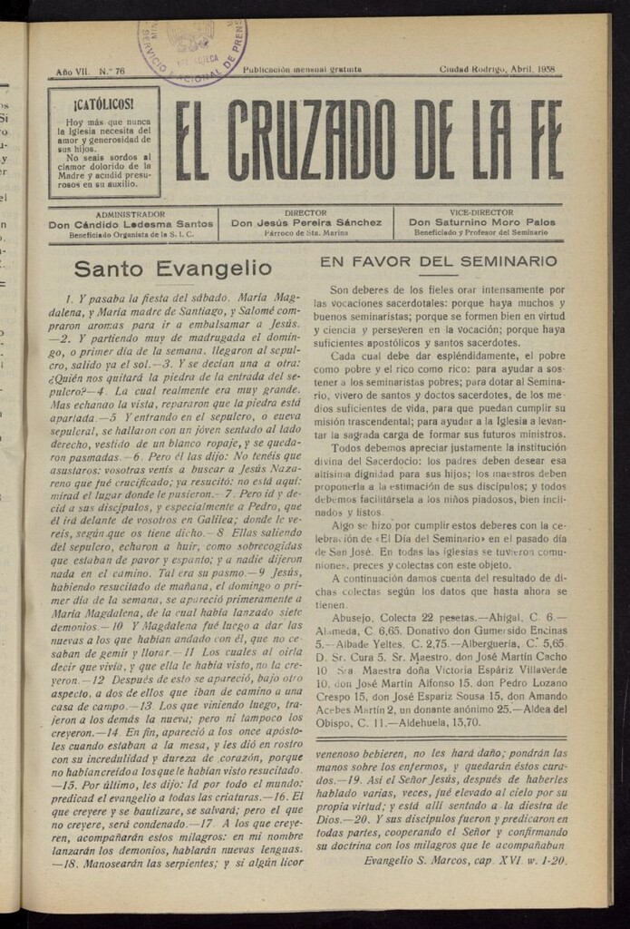 Miniatura de El Cruzado de la Fe de abril de 1938, nº 76