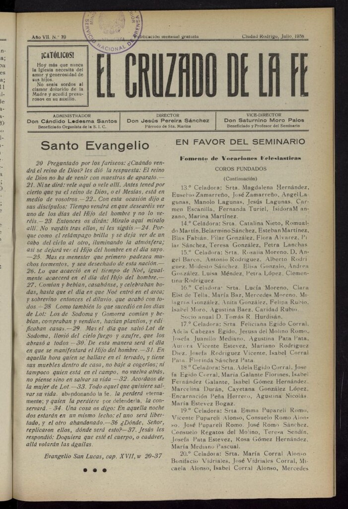 Miniatura de El Cruzado de la Fe de julio de 1938, nº 79