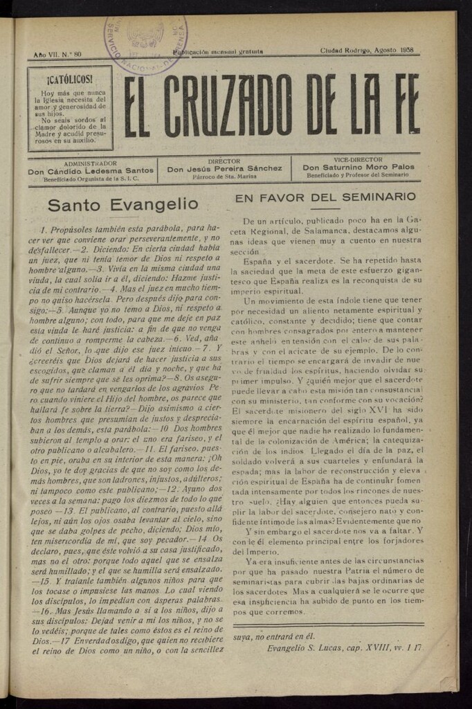 Miniatura de El Cruzado de la Fe de agosto de 1938, nº 80
